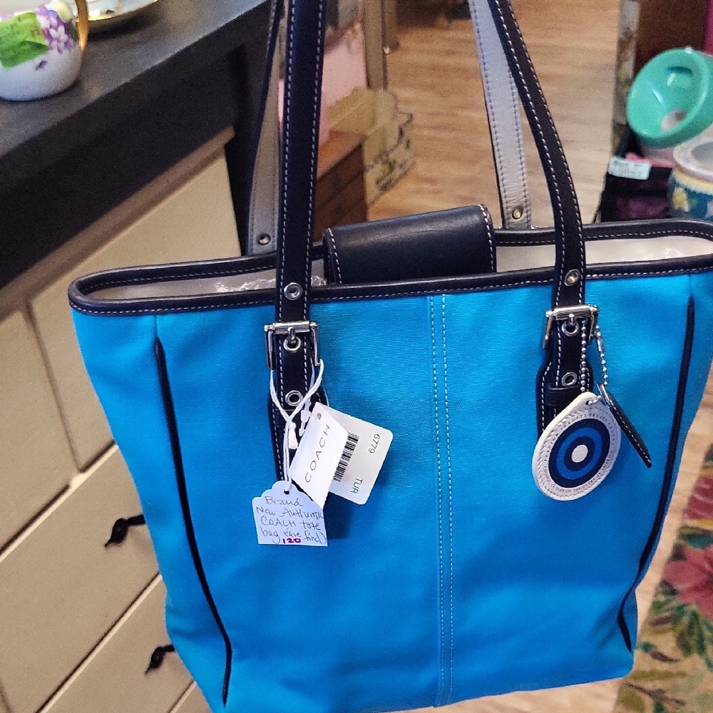Coach Blue and Black Tote Bag